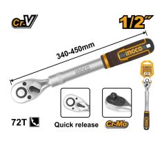 INGCO Račňový hnací hriadeľ 1/2 340-450 mm 72T teleskopický CrV