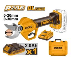 INGCO Akumulátorové záhradnícke nožnice 25 mm bez uhlíkovej kefy 20 V (1 x 2,0 Ah akumulátor + nabíjačka)