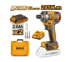 INGCO Akumulátorový rázový uťahovák 1/4 285 Nm bez uhlíkovej kefky 20 V (2 x 2,0 Ah batérie + nabíjačka)