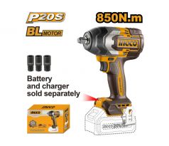 INGCO Akumulátorový rázový uťahovač 1/2" 850 Nm 20 V (bez batérie a nabíjačky)
