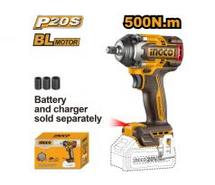 INGCO Akumulátorový rázový uťahovač 1/2" 500 Nm 20 V (bez batérie a nabíjačky)
