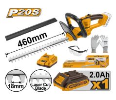 INGCO Akumulátorové plotové nožnice 460 mm 20 V (1 x 2,0 Ah batéria + nabíjačka)