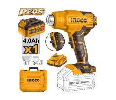 INGCO Akumulátorová teplovzdušná pištoľ 550°C 20 V (1 x 4,0 Ah batéria + nabíjačka)