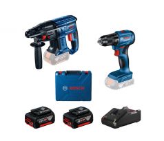 BOSCH Akumulátorový vŕtací skrutkovač GSR 185-LI + akumulátorové vŕtacie kladivo GBH 180-LI (2 x 4,0 Ah + nabíjačka)