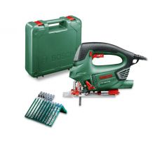 BOSCH Priamočiara píla PST 900 PEL s oblúkovou rukoväťou v kufri / 620 W + 10-dielna sada pílových listov