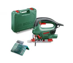 BOSCH Priamočiara píla PST 800 PEL s oblúkovou rukoväťou v kufri / 530 W + 10-dielna sada pílových listov