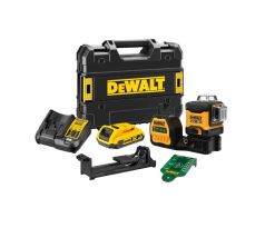 DEWALT Zelený krížový čiarový laser 18 V/12 V XR 3 X 360 – 1 X 2 Ah